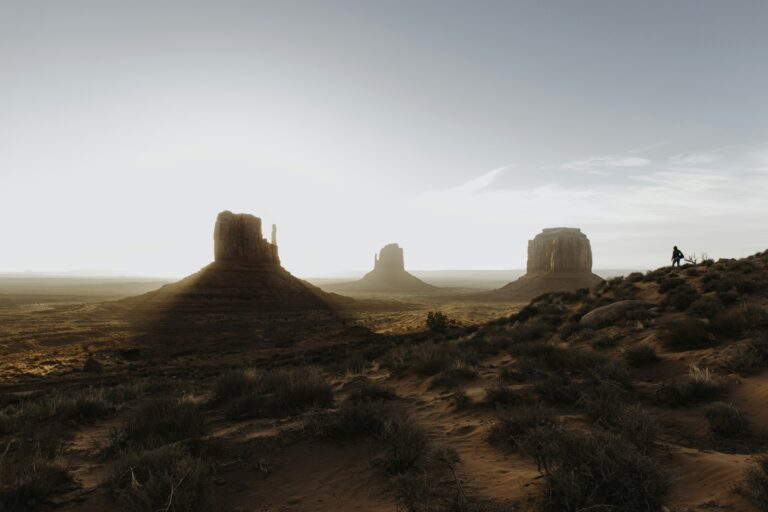 Sunrise over the sandstone rock formations of Monument Valley on the Arizona-Utah border