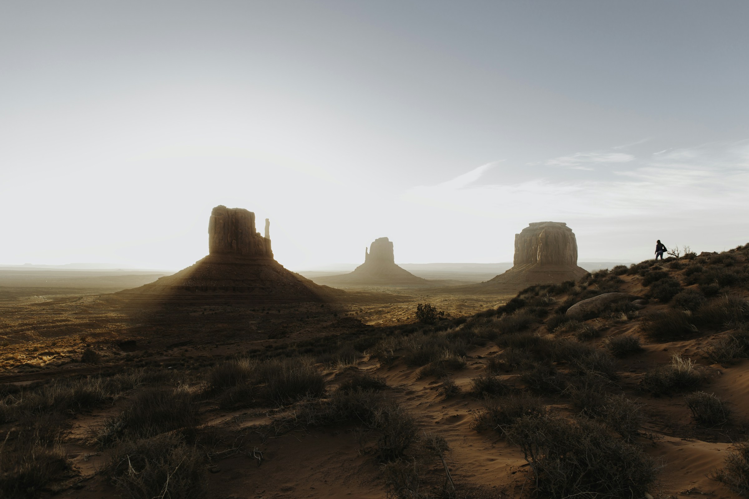 Sunrise over the sandstone rock formations of Monument Valley on the Arizona-Utah border